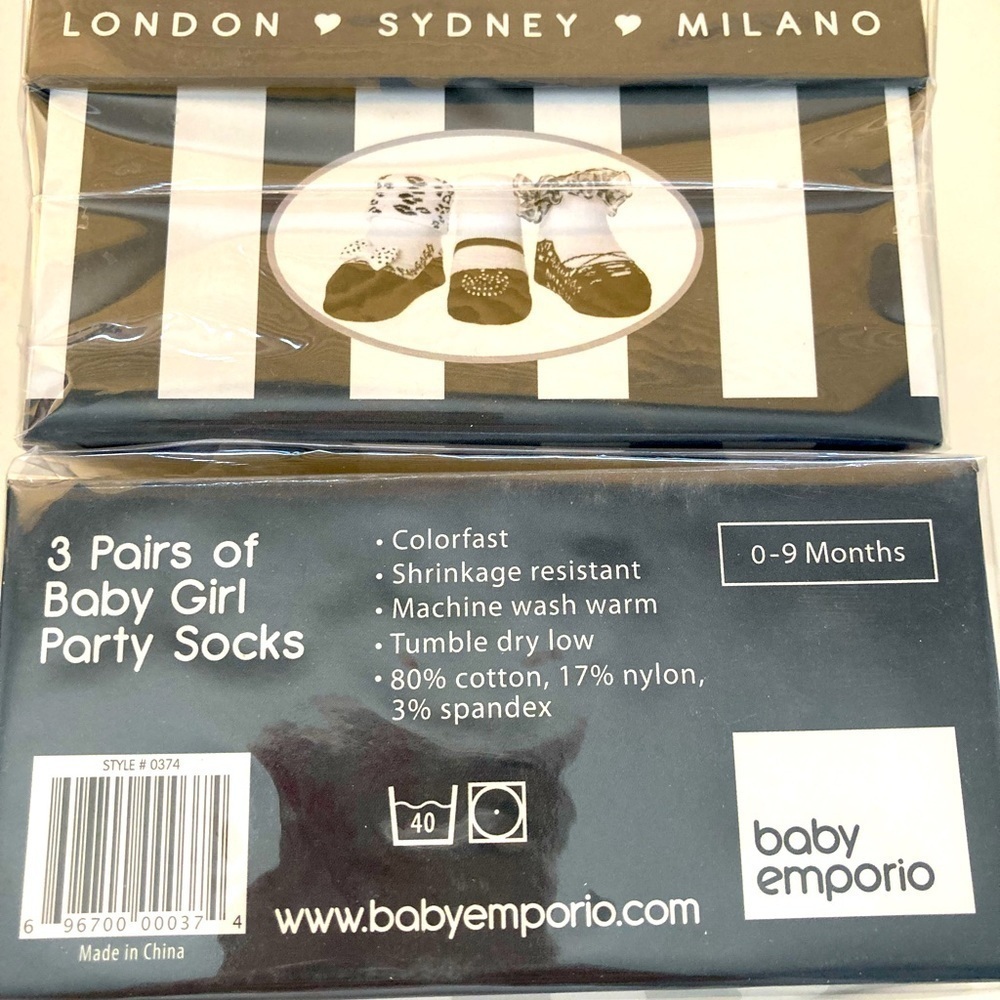 Baby Emporio 3 Pairs Of Baby Socks Size 0-9 In a Black Box Brand New - Picture 3 of 6